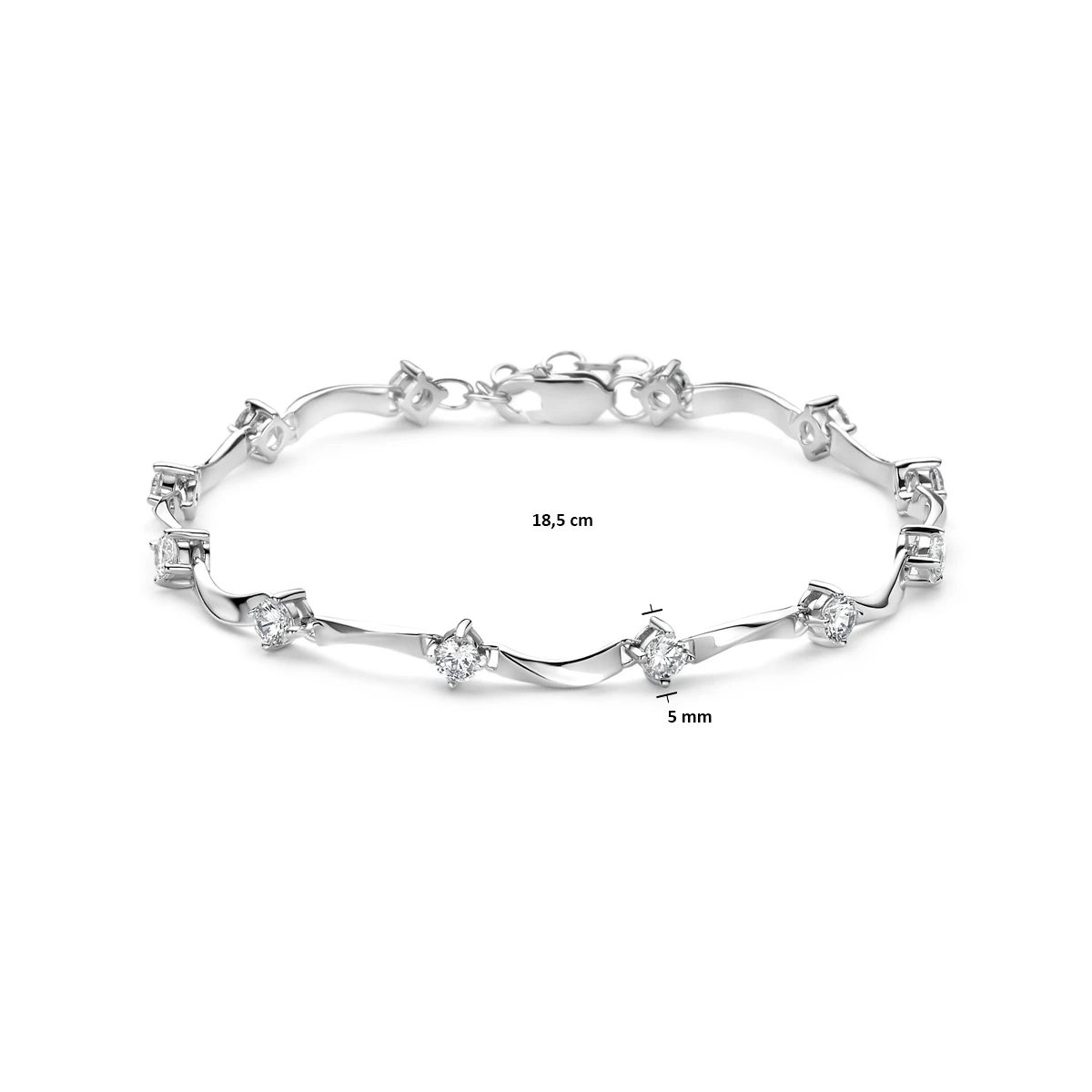 armband zirkonia 5,0 mm 18,5 + 2,5 cm zilver gerhodineerd