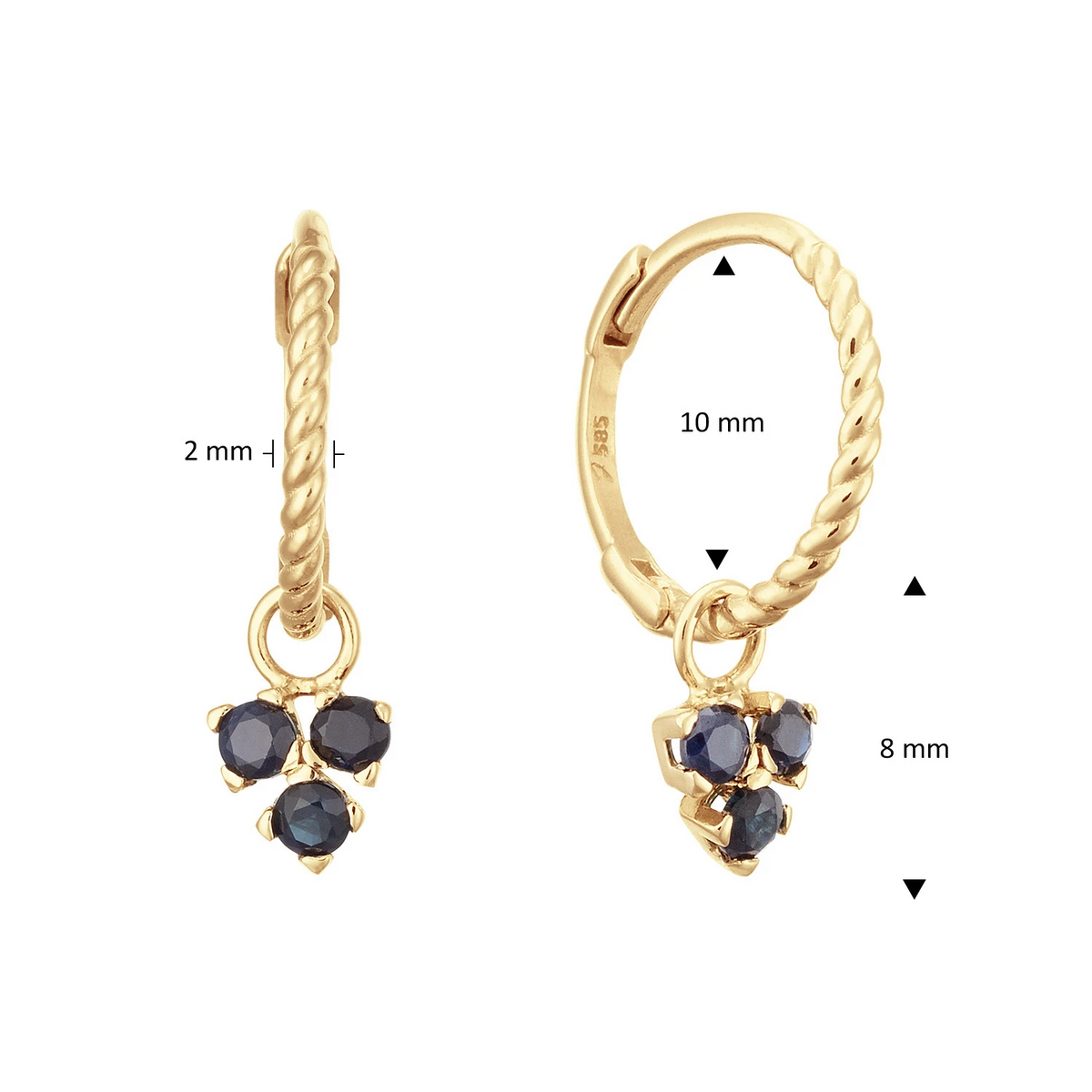 Jackie Triangle Sapphire Hoops 585