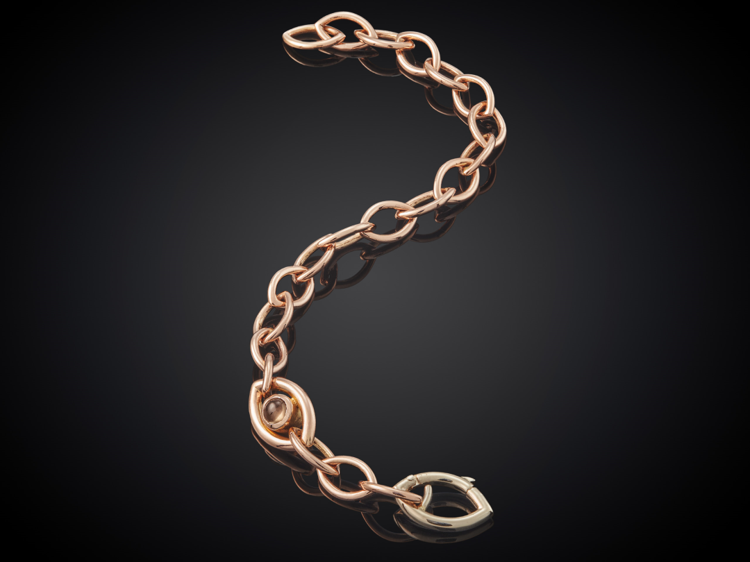 Oogappel | 14 karaat roodgouden armband met rookkwarts
