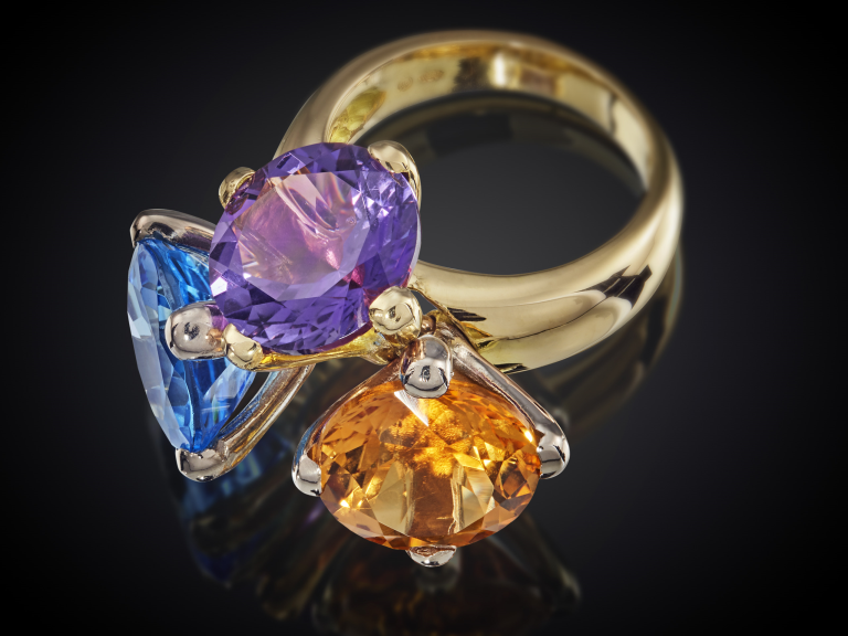 Ring topaas, citrien, amethist