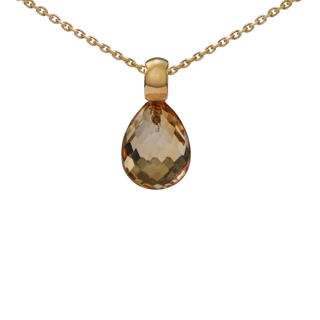 Snoepjes | 14 karaat geelgouden hanger met gele citrien | druppelvormig 12 x 10 mm | met klein oog