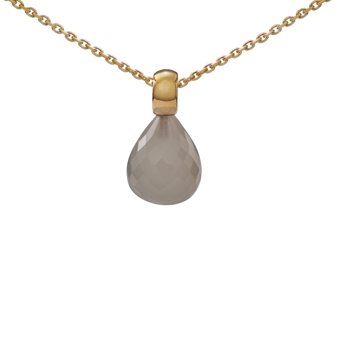 Snoepjes | 14 karaat geelgouden hanger met witte maansteen | druppelvormig 12 x 10 mm | met klein oog