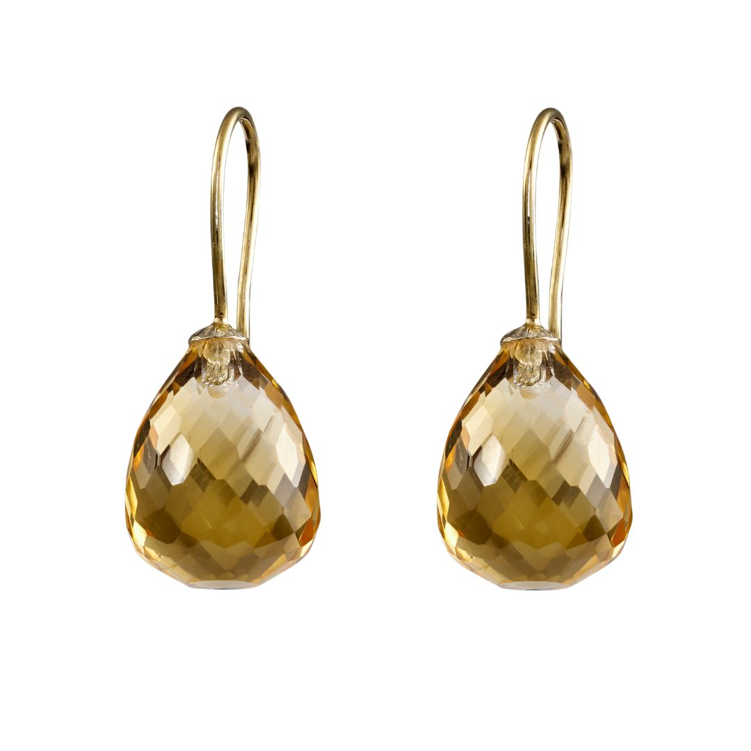 Snoepjes | 14 karaat geelgouden oorhangers met gele citrien | druppelvormig 12 x 10 mm