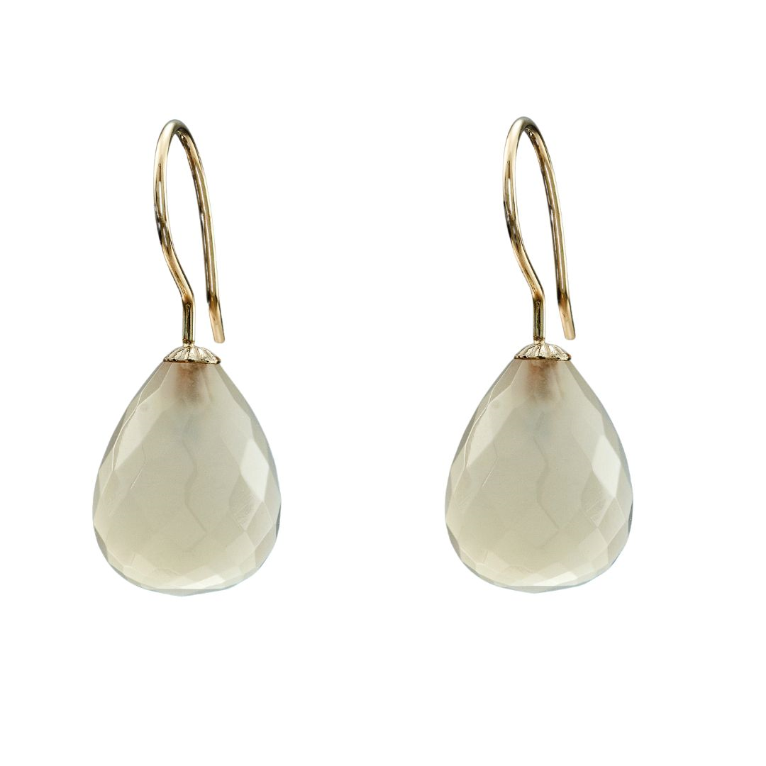 Snoepjes | 14 karaat geelgouden oorhangers met witte maansteen | druppelvormig 12 x 10 mm