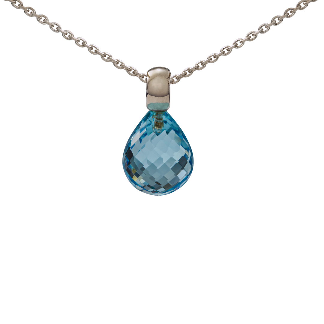 Snoepjes | 14 karaat witgouden hanger met blauwe topaas | druppelvormig 12 x 10 mm | met klein oog