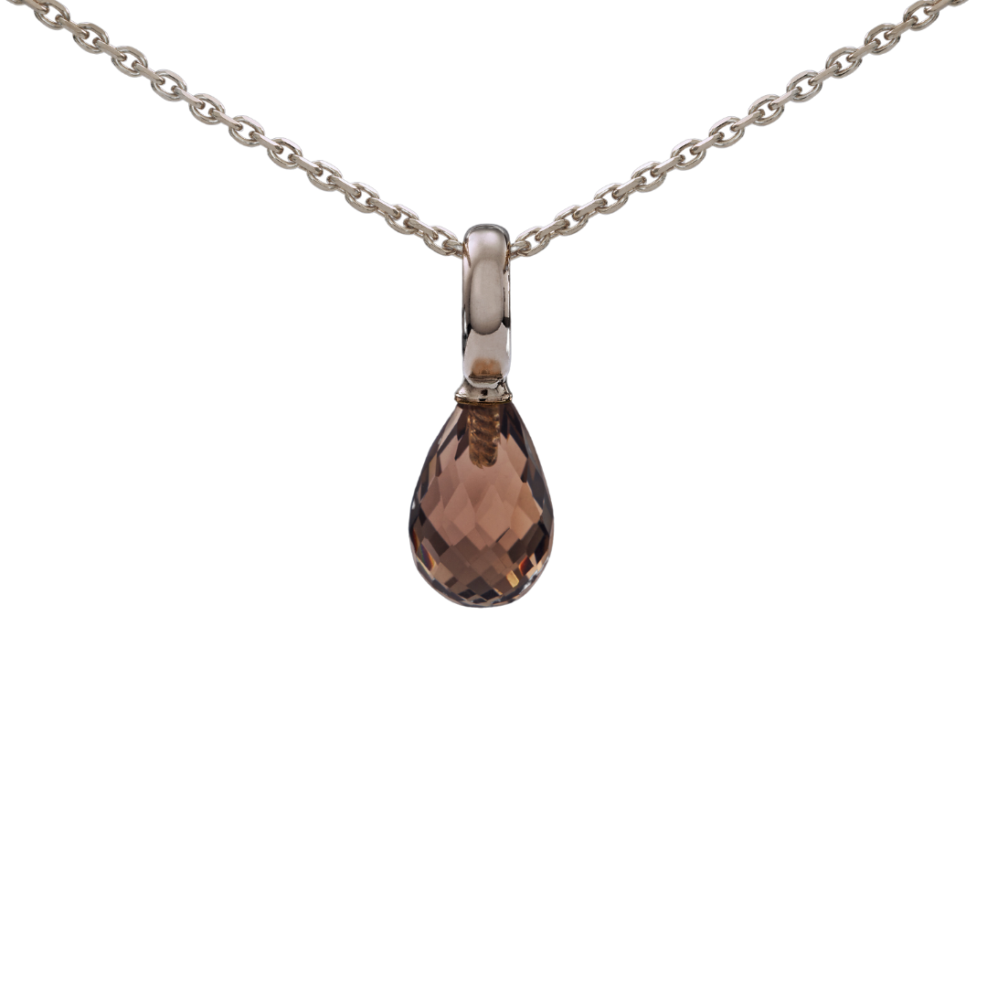 Snoepjes | 14 karaat witgouden hanger met bruine rookkwarts | druppelvormig 10 x 7 mm | met groot oog