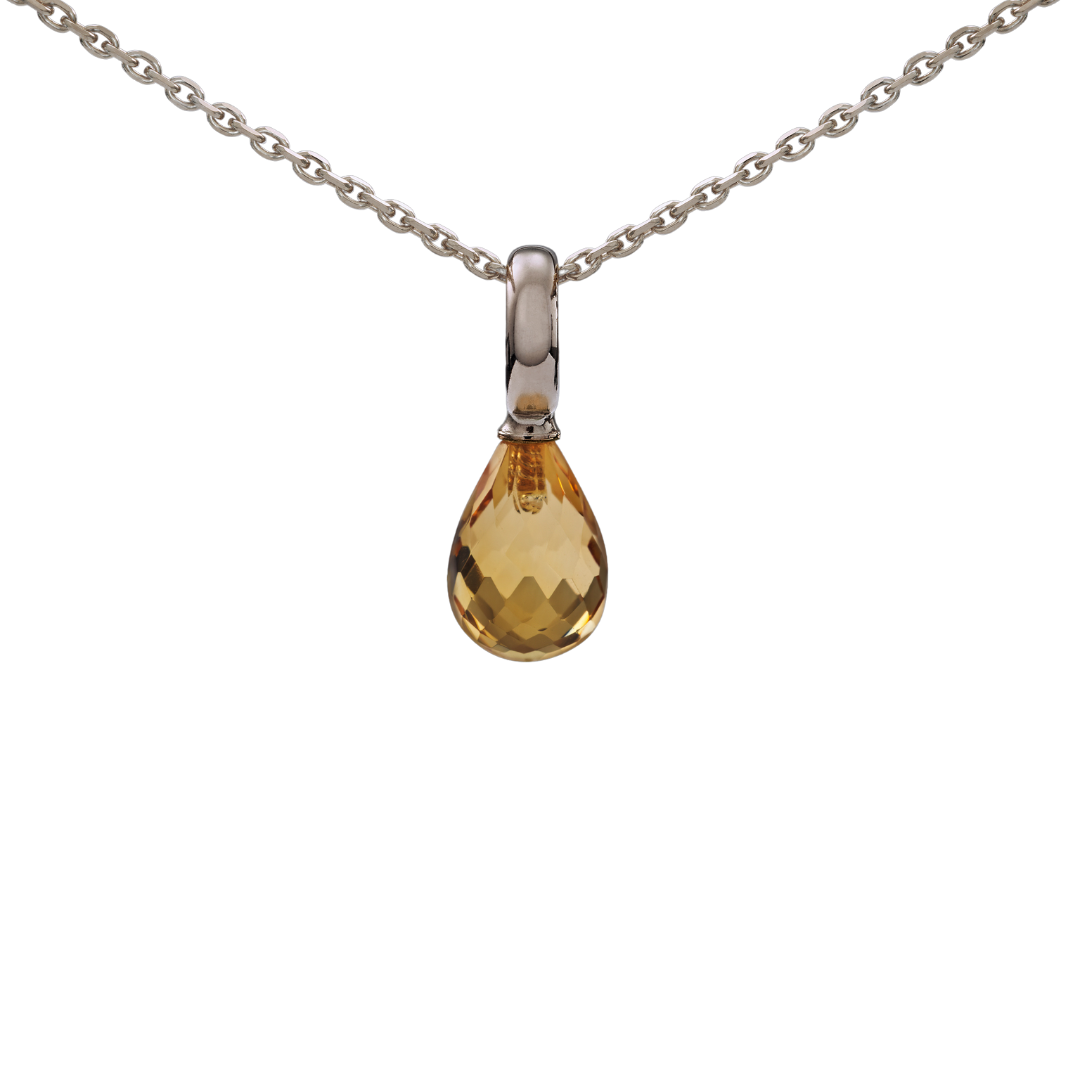 Snoepjes | 14 karaat witgouden hanger met gele citrien | druppelvormig 10 x 7 mm | met groot oog