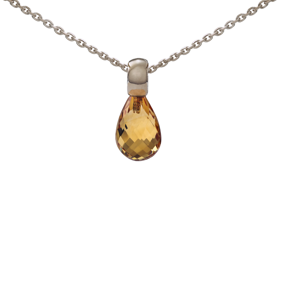 Snoepjes | 14 karaat witgouden hanger met gele citrien | druppelvormig 10 x 7 mm | met klein oog