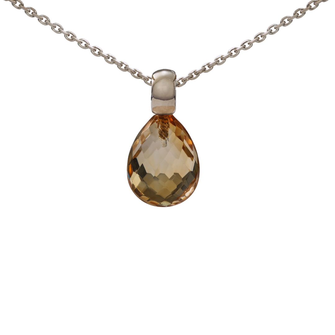 Snoepjes | 14 karaat witgouden hanger met gele citrien | druppelvormig 12 x 10 mm | met klein oog