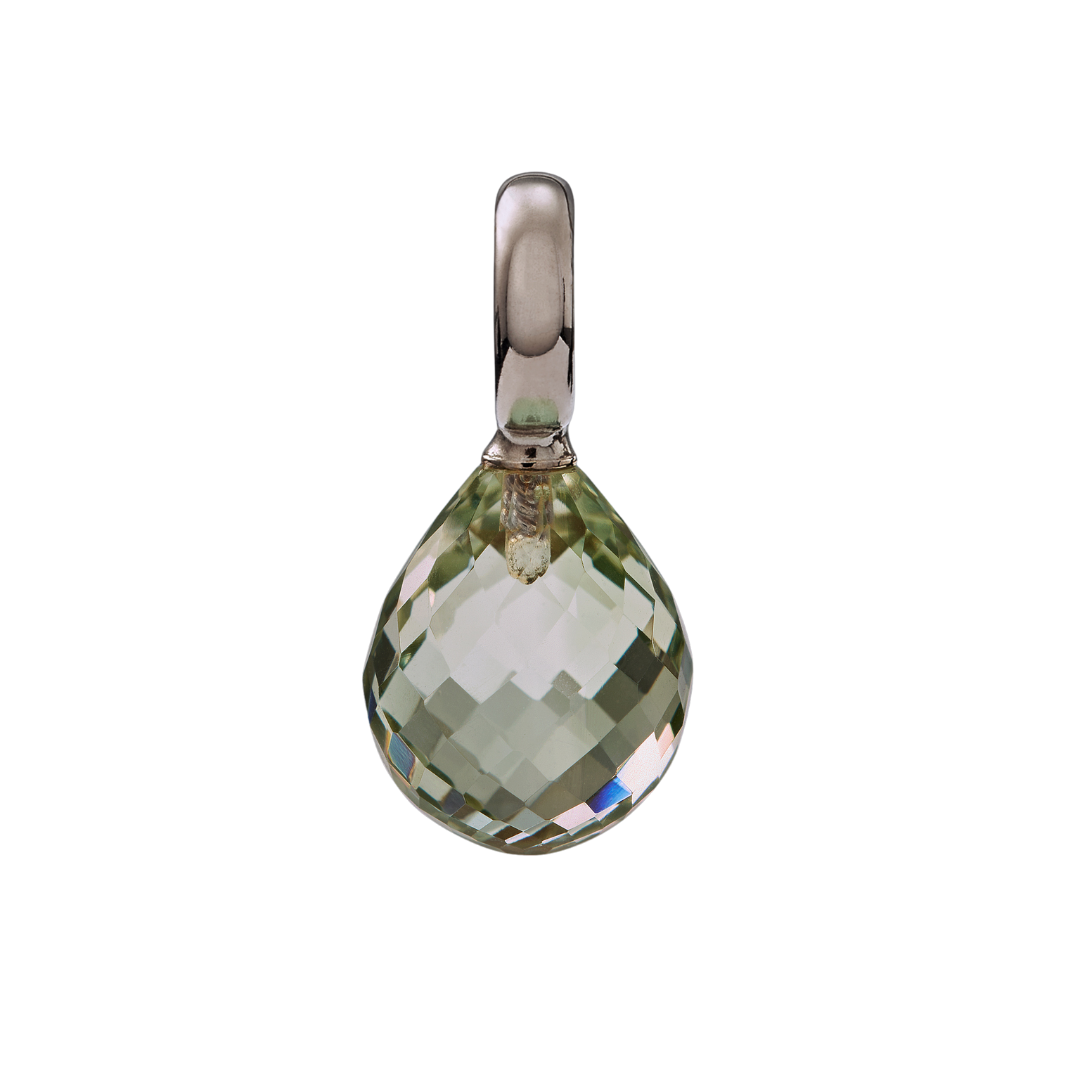 Snoepjes | 14 karaat witgouden hanger met lichtgroene prasioliet | druppelvormig 12 x 10 mm | met groot oog
