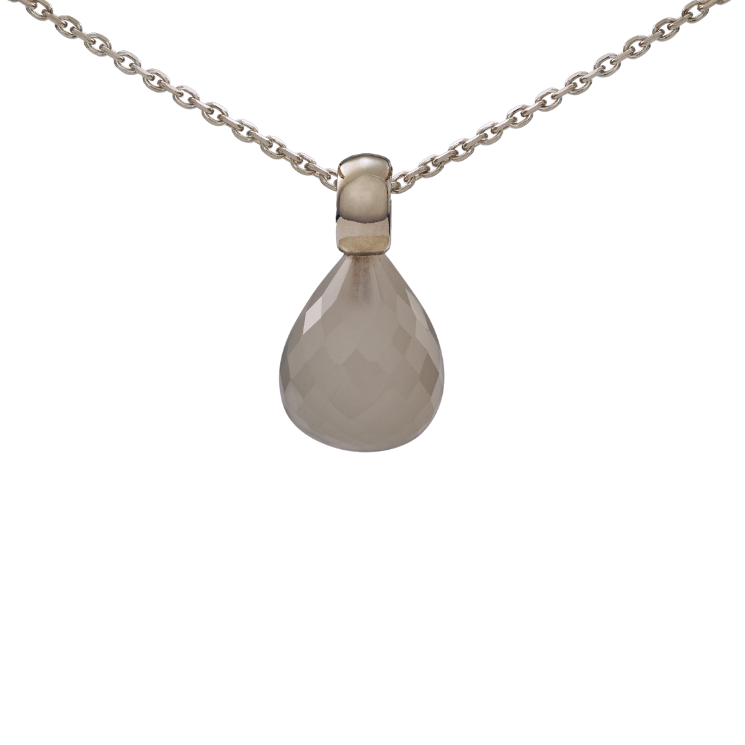 Snoepjes | 14 karaat witgouden hanger met witte maansteen | druppelvormig 12 x 10 mm | met klein oog