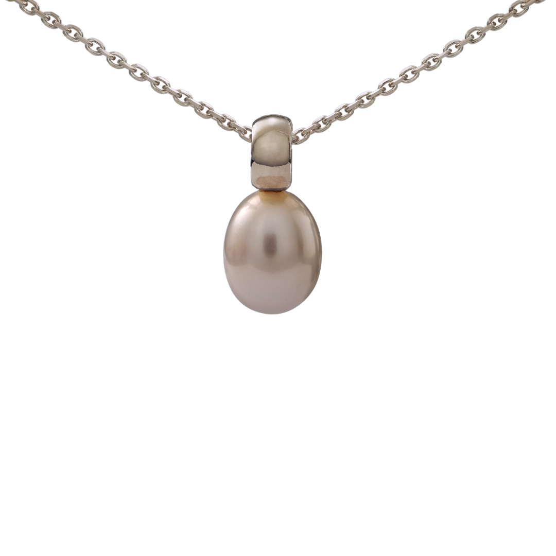 Snoepjes | 14 karaat witgouden hanger met witte zoetwaterparel | druppelvormig 7.5 - 8 mm | met klein oog