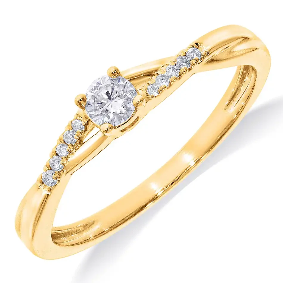 Solitair fantasie ring met zijstenen | 1-0,15 crt & 10-0,05 crt | H-SI