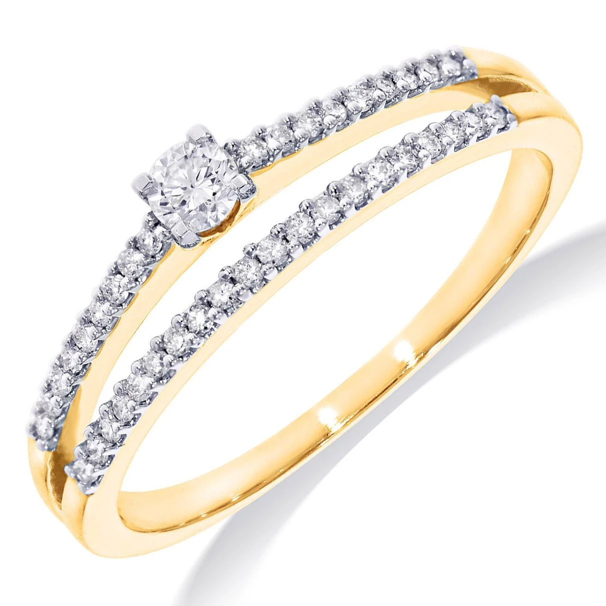 Solitair ring met zijstenen & dubbele band | 1-0.10 crt & 38-0.14 crt | H-SI