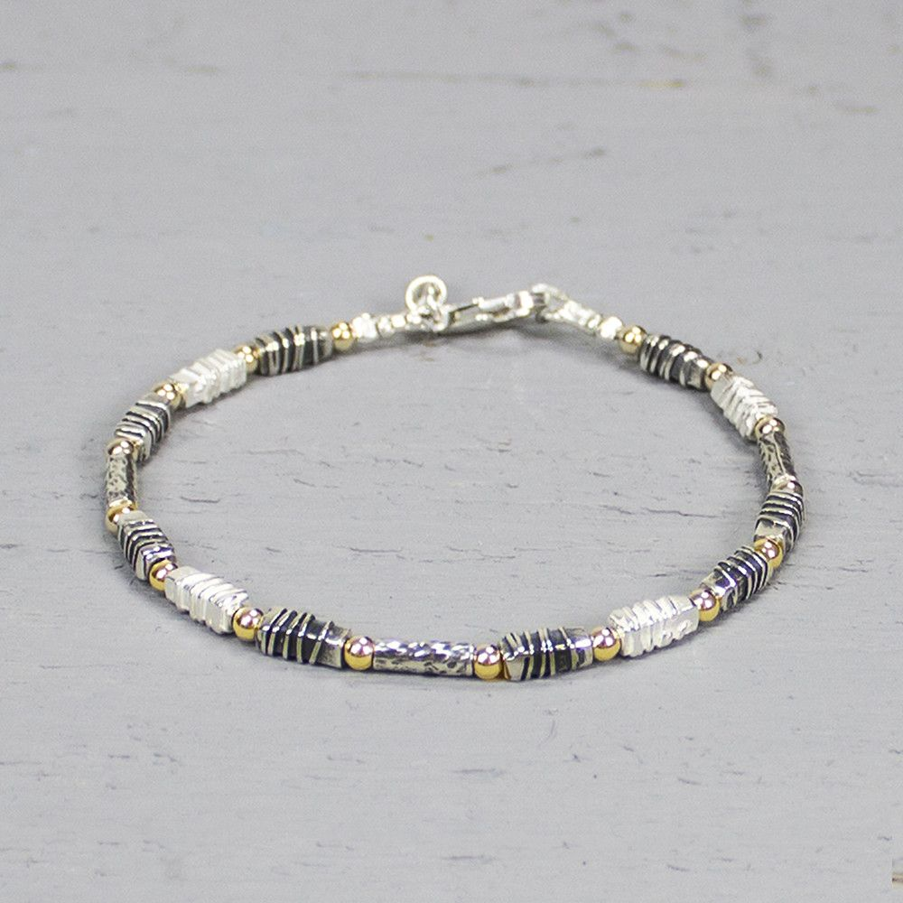 Armband zilver wit en oxy + Goldfilled