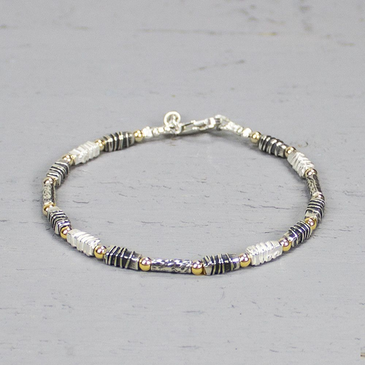 Armband zilver wit en oxy + Goldfilled