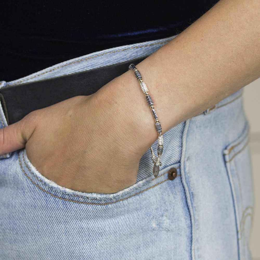 Armband zilver wit en oxy + Goldfilled