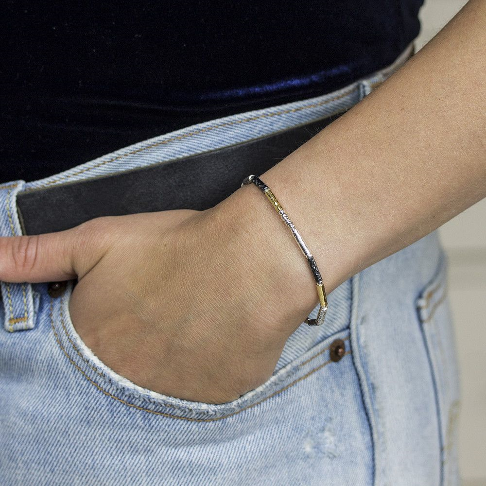 Armband zilver wit en oyx + Goldfilled