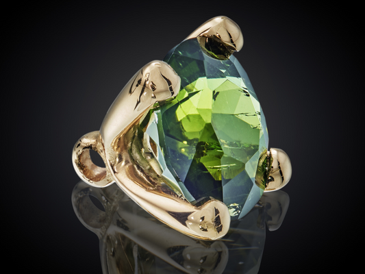 Danser | 18 karaat geelgouden zettinghanger | 8mm groene toermalijn/schuin oog