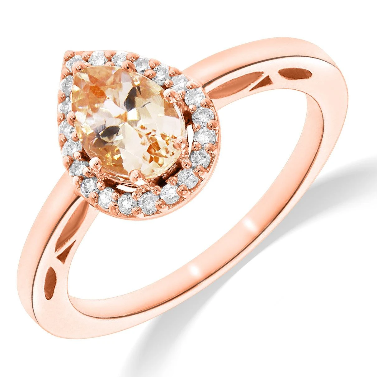 Fantasie ring met peervormige morganiet | 21-0,11 crt H-SI | 1-0,51 crt morganiet