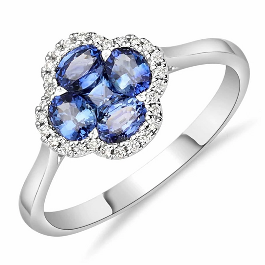 Fantasie ring met saffier klaver