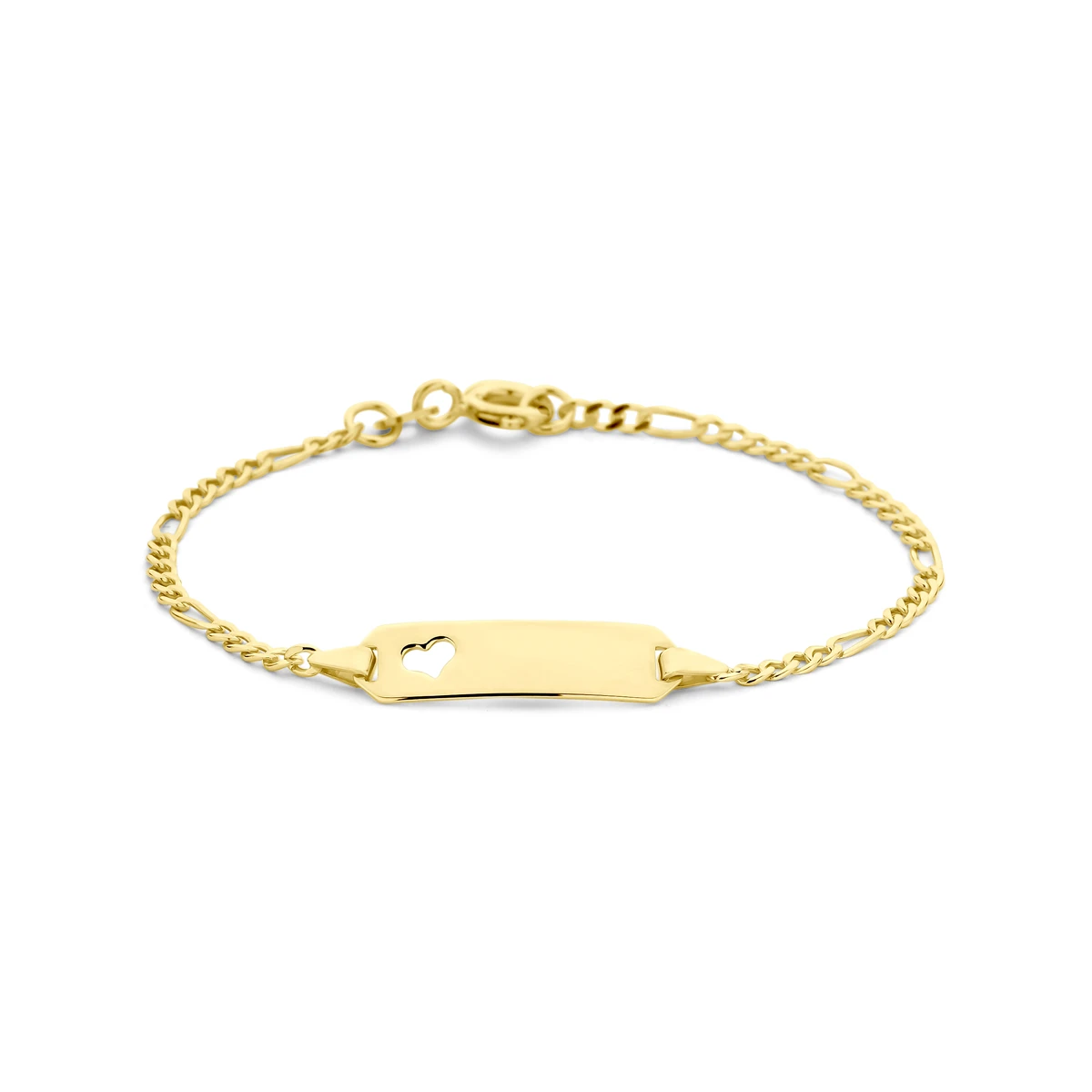 graveerarmband figaro hart plaat 5,0 mm 14K geelgoud