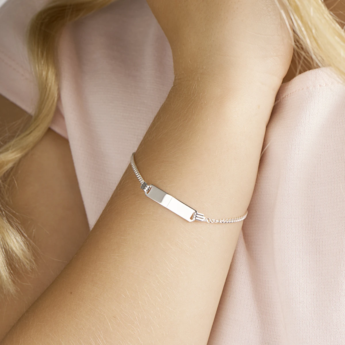 graveerarmband gourmette 4 zijdes geslepen plaat 4,8 mm zilver wit
