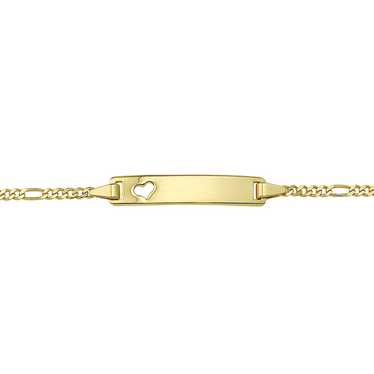 graveerarmband hart figaro plaat 5,0 mm 14K geelgoud