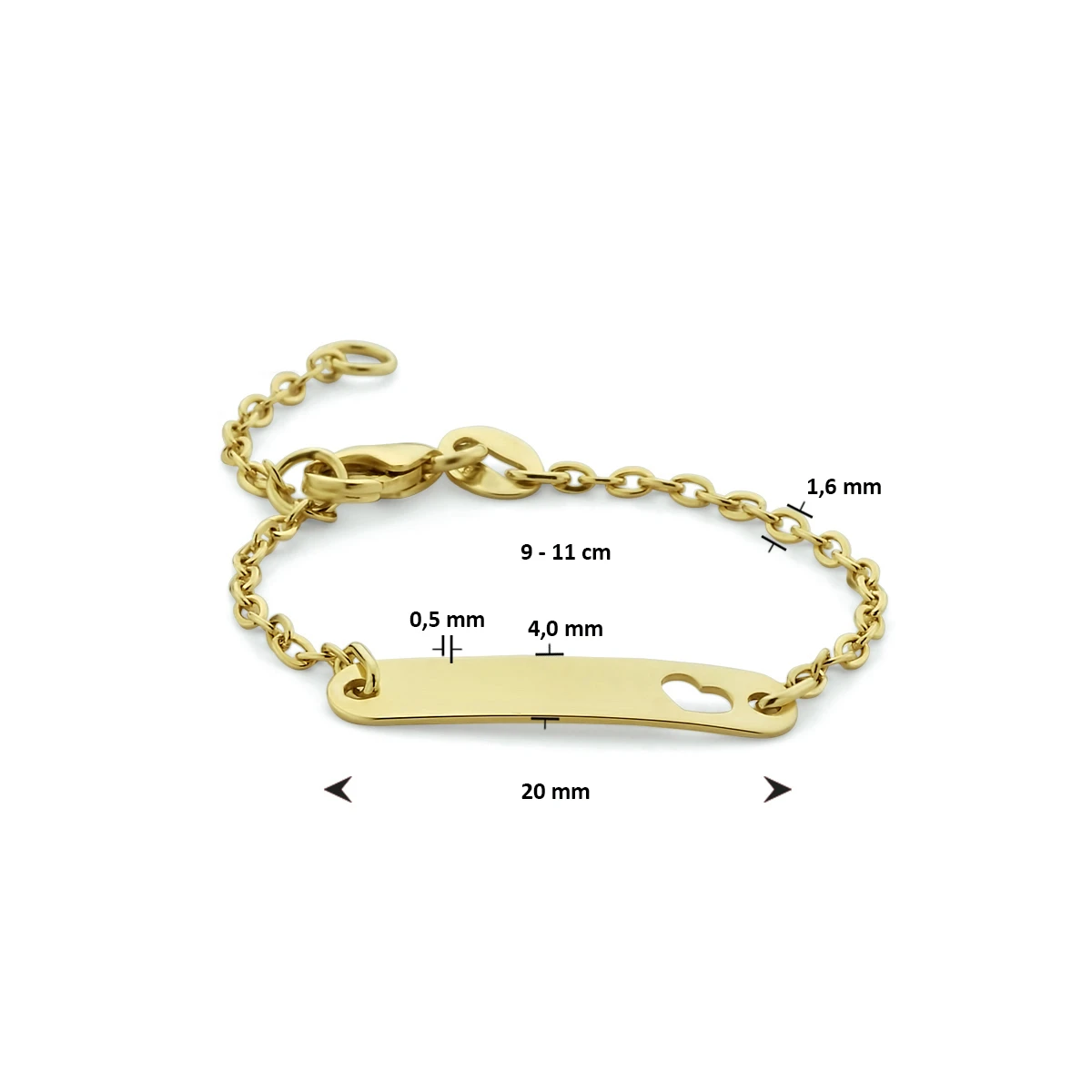 graveerarmband hart plaat 4,0 mm 14K geelgoud