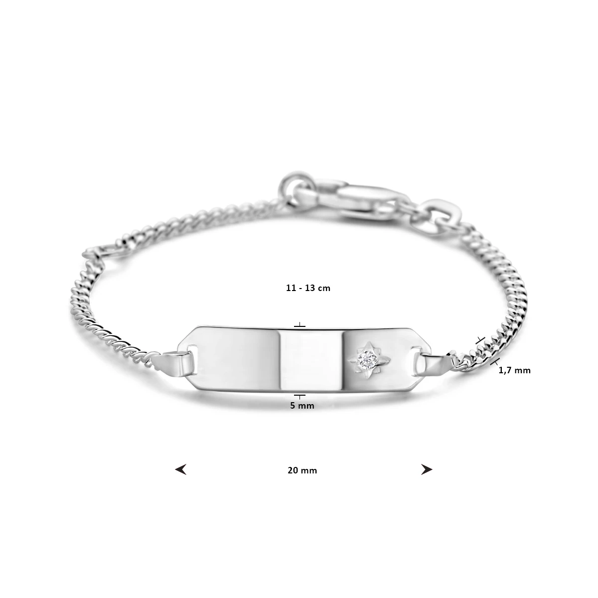 graveerarmband zirkonia gourmet plaat 5,0 mm zilver wit