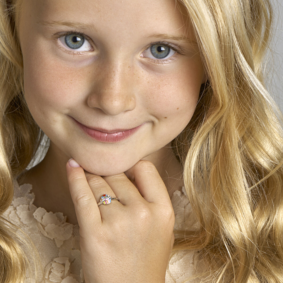 Ring Blauw,geel,oranje,rood,roze,wit,zilver