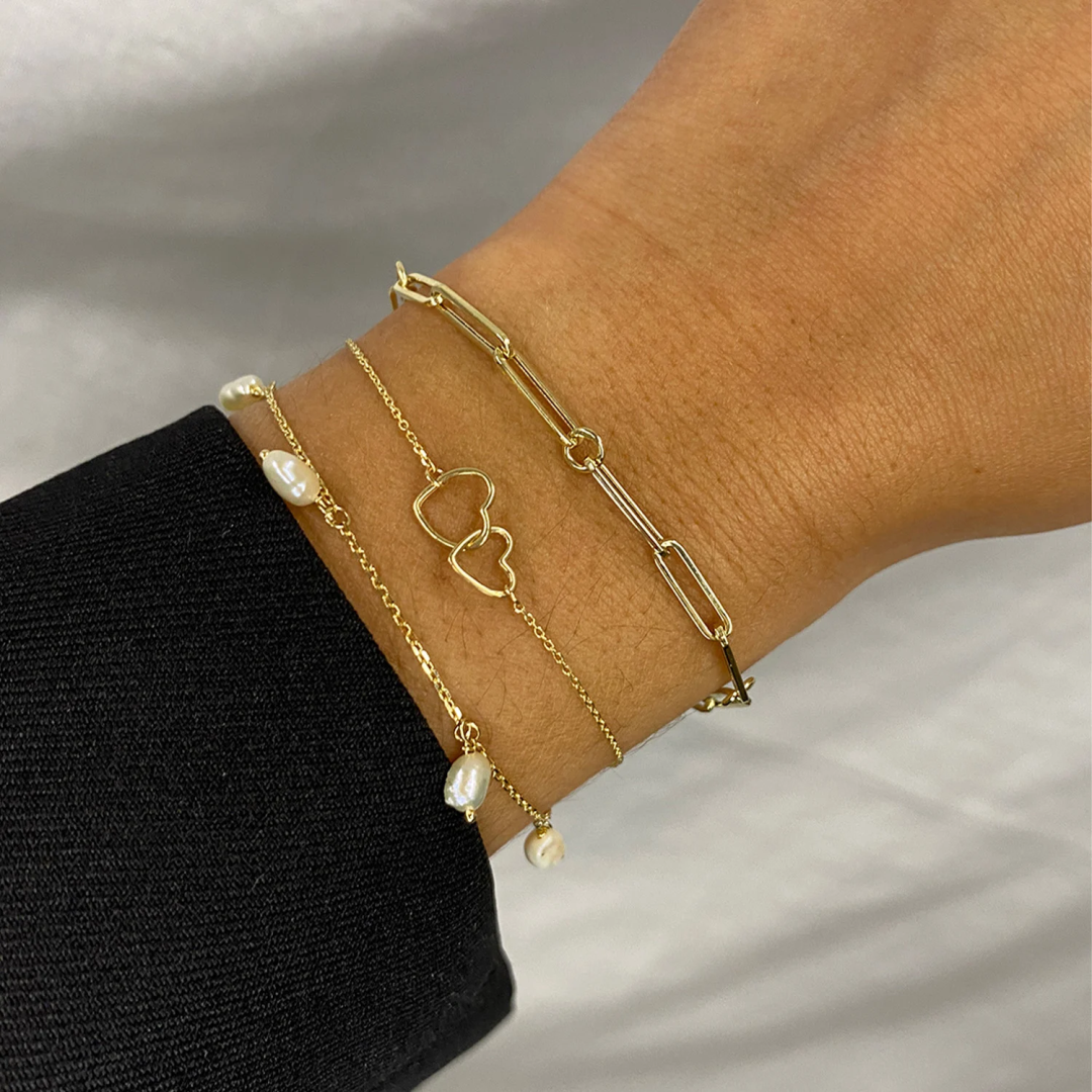 Jackie Double Heart Armband 14k geelgoud