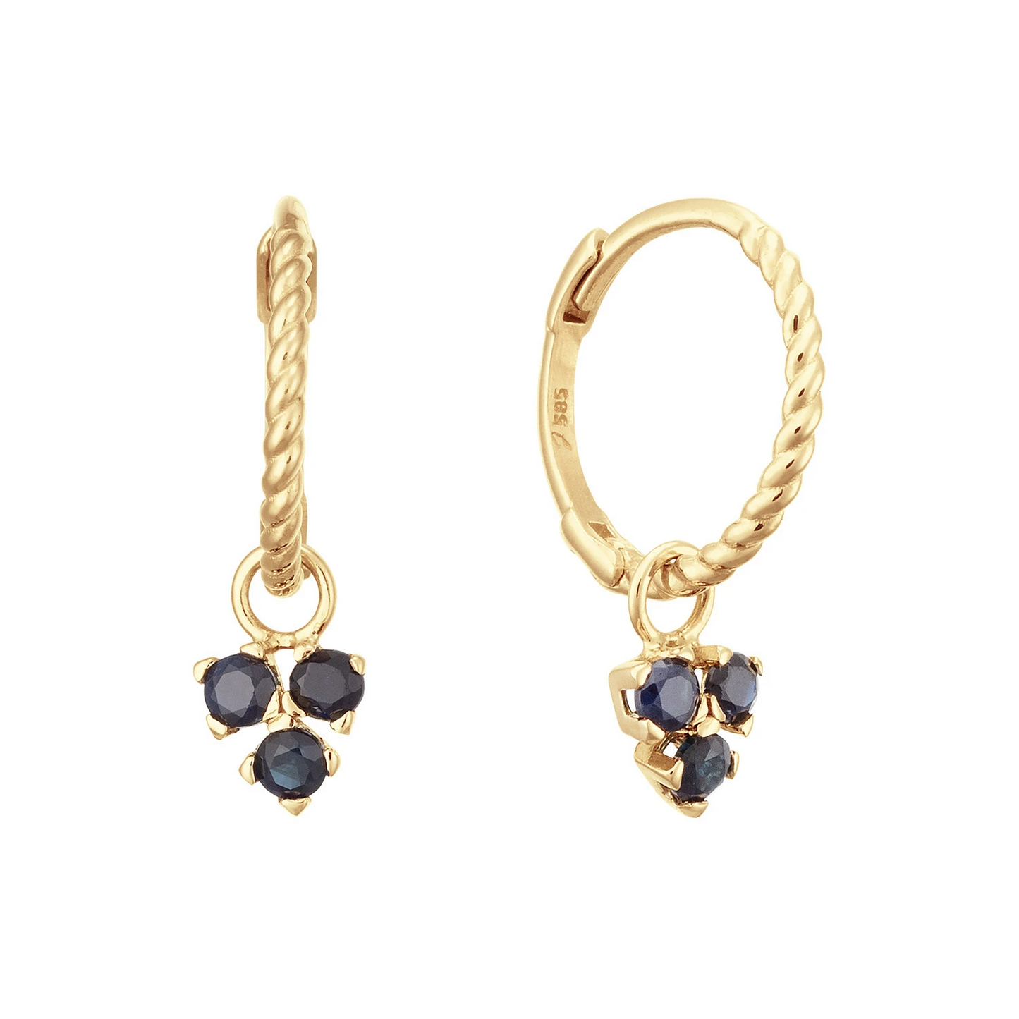 Jackie Triangle Sapphire Hoops 585