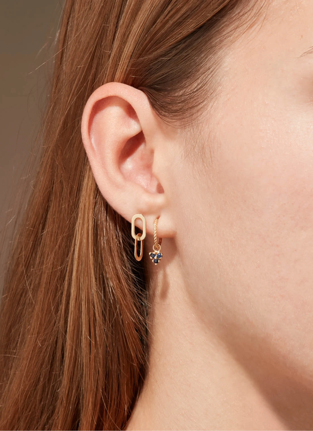 Jackie Triangle Sapphire Hoops 585