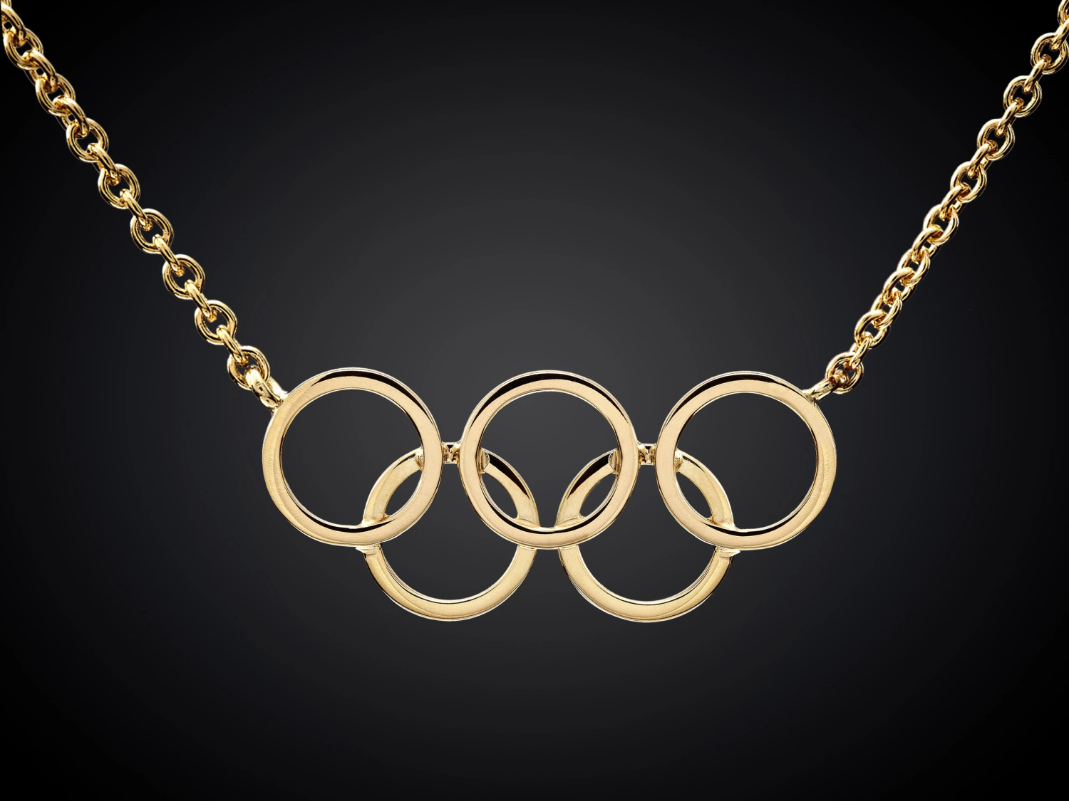 Olympiade | 14k Gouden collier met olympische ringen | klein| aan een anker collier