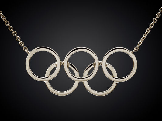 Olympiade | Zilveren collier met olympische ringen | groot | aan een anker collier