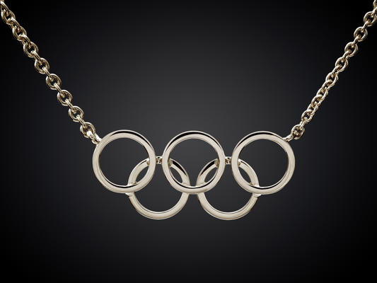 Olympiade | Zilveren collier met olympische ringen | klein| aan een anker collier