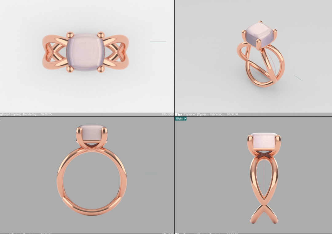 Oogappel | 14 karaat roodgouden ring met rozenkwarts | bestaande uit 3 oogappel schakels met mooie stevige zetting
