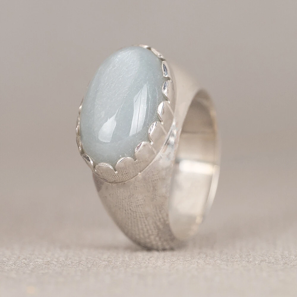 Ring Rustiek zilver + Grijze Maansteen