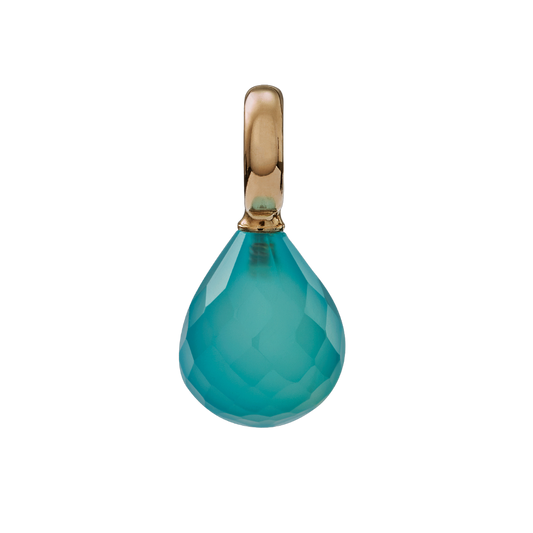Snoepjes | 14 karaat geelgouden hanger met blauwe kwarts | druppelvormig 12 x 10 mm | met groot oog