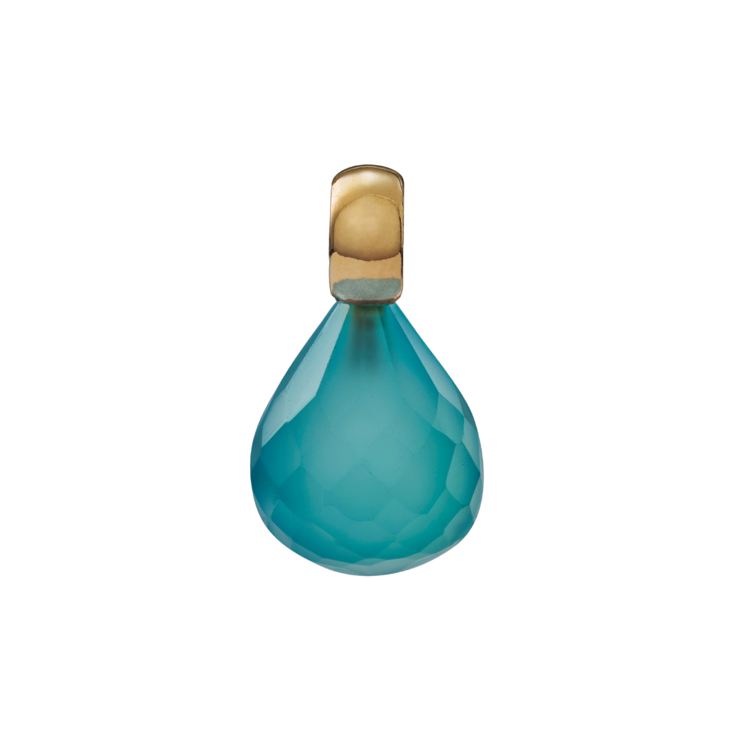 Snoepjes | 14 karaat geelgouden hanger met blauwe kwarts | druppelvormig 12 x 10 mm | met klein oog