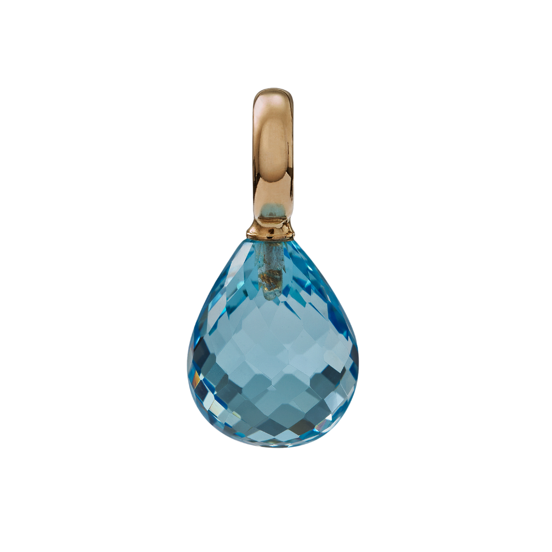 Snoepjes | 14 karaat geelgouden hanger met blauwe topaas | druppelvormig 12 x 10 mm | met groot oog