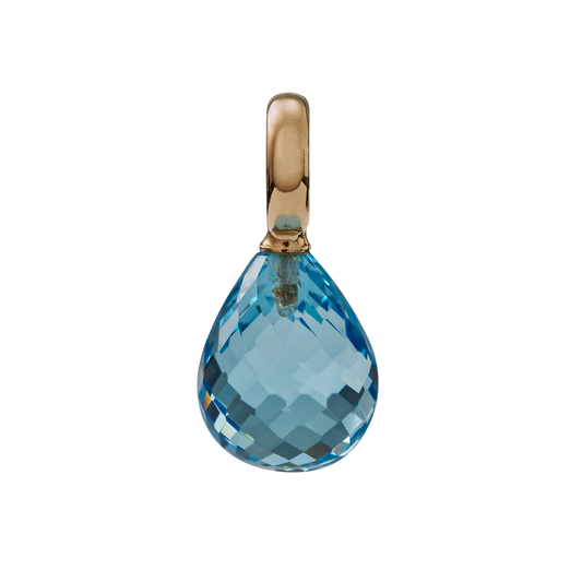 Snoepjes | 14 karaat geelgouden hanger met blauwe topaas | druppelvormig 12 x 10 mm | met groot oog