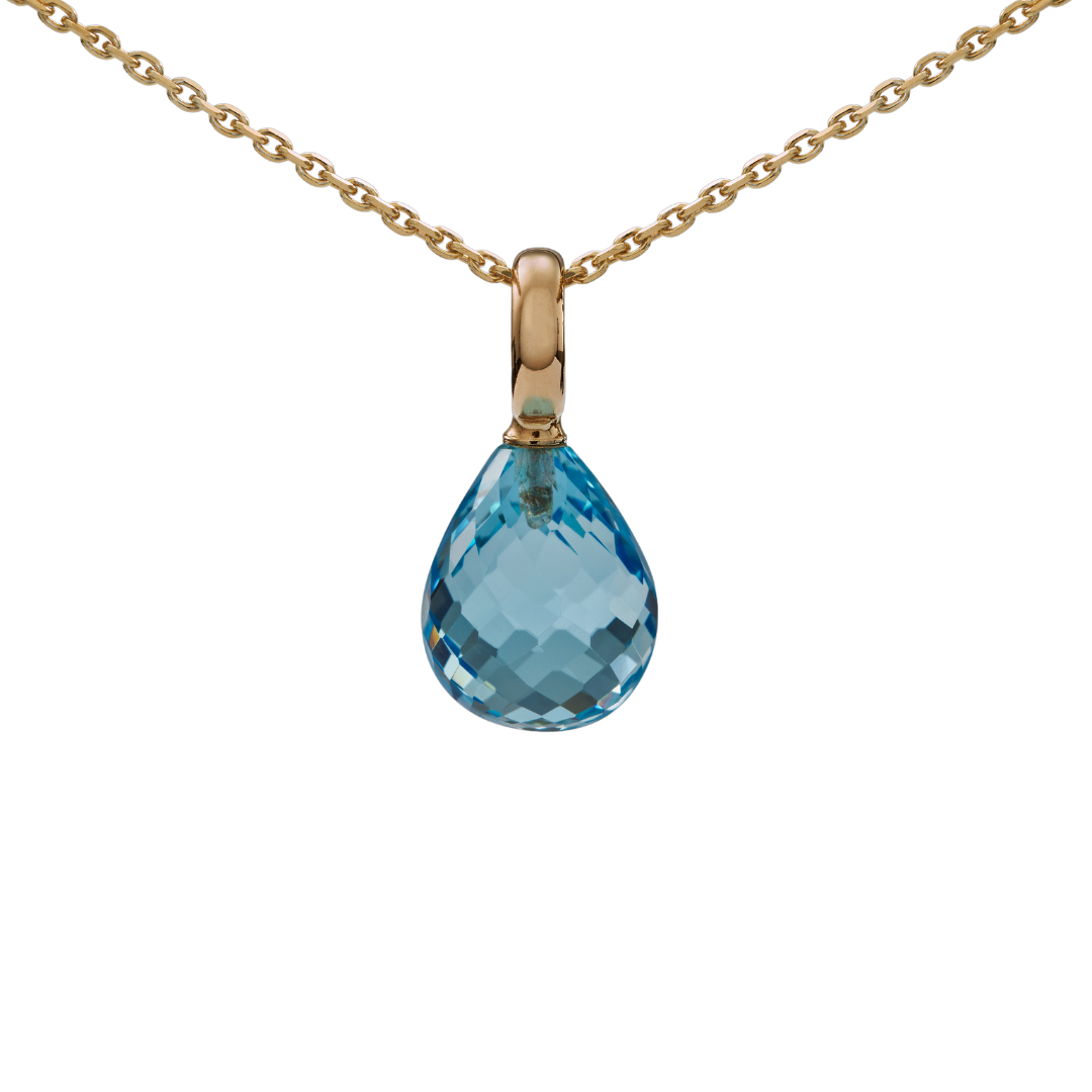 Snoepjes | 14 karaat geelgouden hanger met blauwe topaas | druppelvormig 12 x 10 mm | met groot oog