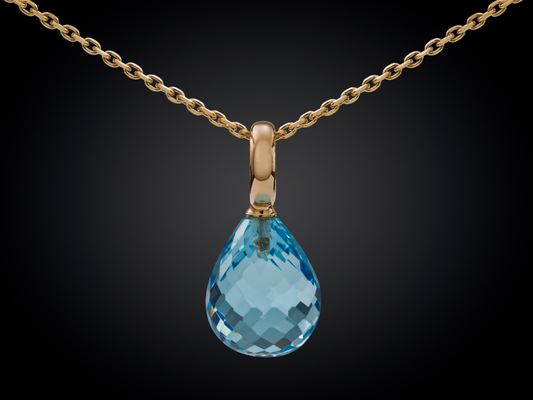 Snoepjes | 14 karaat geelgouden hanger met blauwe topaas | druppelvormig 12 x 10 mm | met groot oog