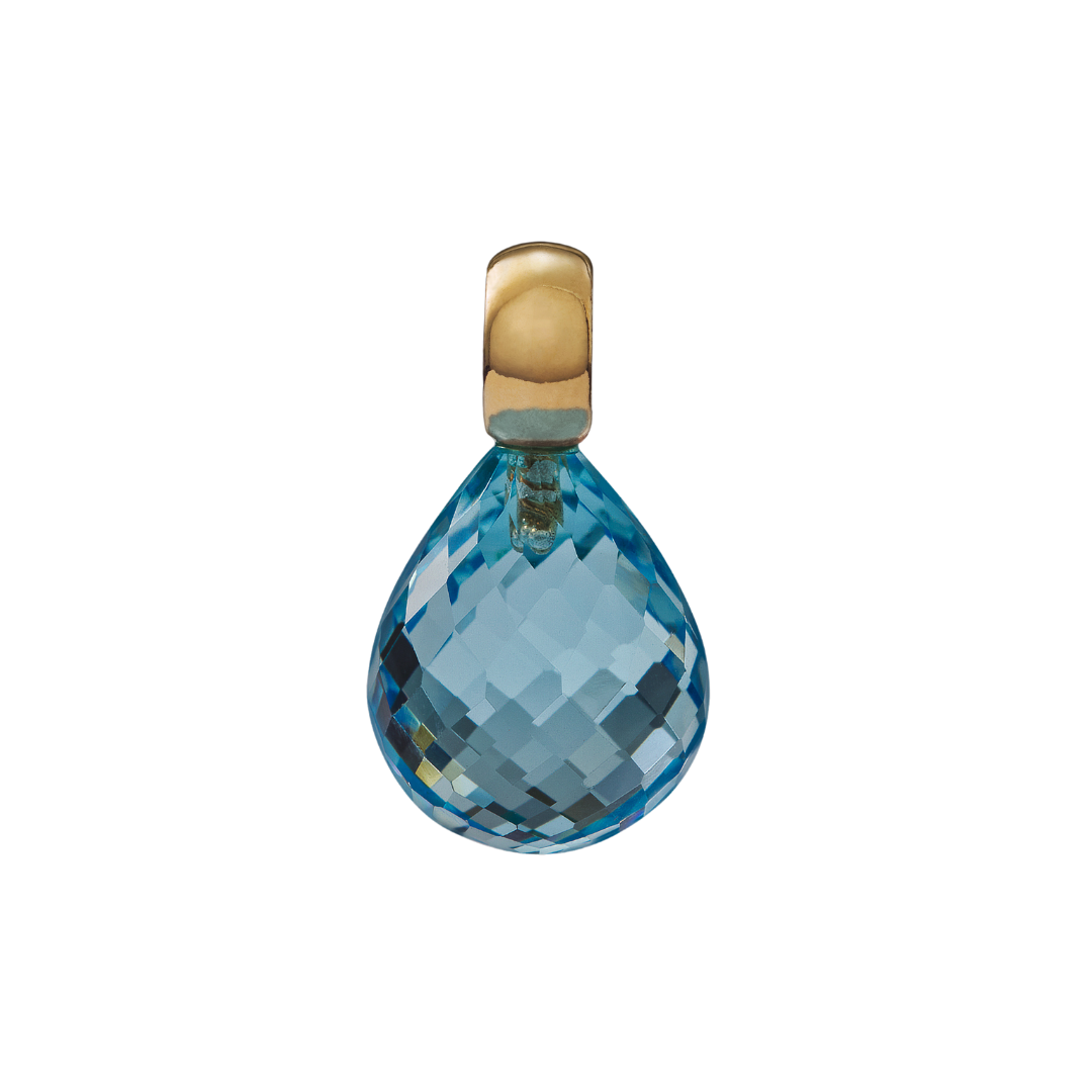 Snoepjes | 14 karaat geelgouden hanger met blauwe topaas | druppelvormig 12 x 10 mm | met klein oog