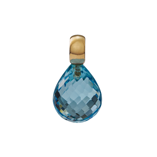 Snoepjes | 14 karaat geelgouden hanger met blauwe topaas | druppelvormig 12 x 10 mm | met klein oog