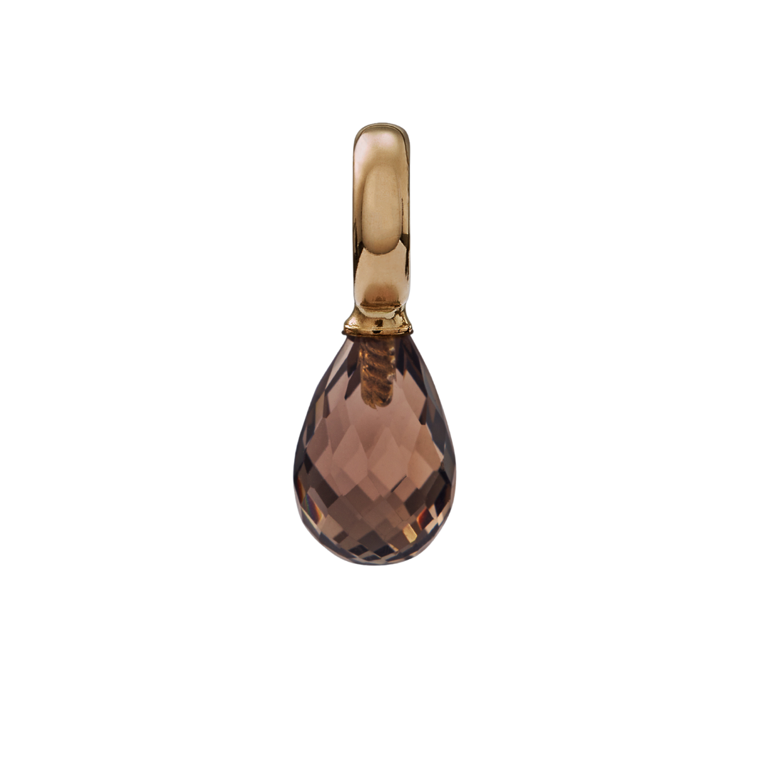 Snoepjes | 14 karaat geelgouden hanger met bruine rookkwarts | druppelvormig 10 x 7 mm | met groot oog