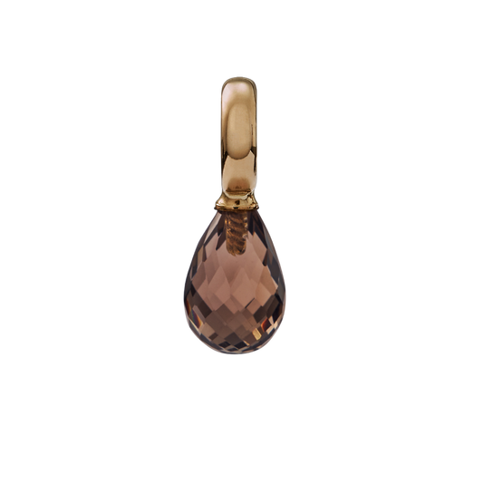 Snoepjes | 14 karaat geelgouden hanger met bruine rookkwarts | druppelvormig 10 x 7 mm | met groot oog