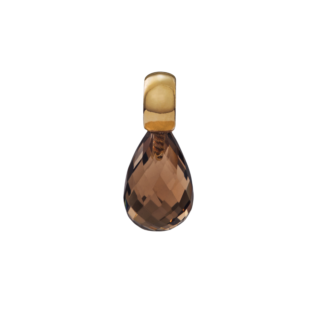 Snoepjes | 14 karaat geelgouden hanger met bruine rookkwarts | druppelvormig 10 x 7 mm | met klein oog